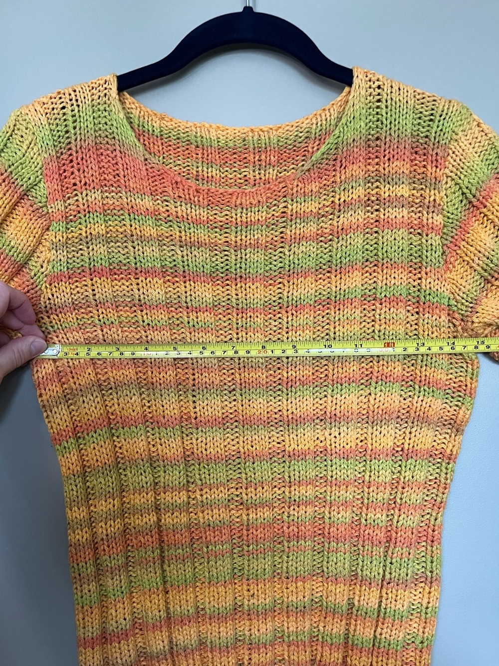 Hand Knitted Multicolor Ribbed Short-Sleeve Sweater - Picture 5 of 5
